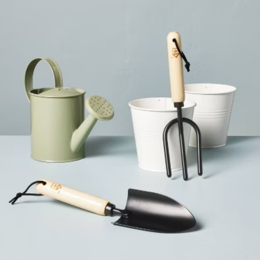 New Hearth & Hand Kids Green and White  Planter Set With Watering Can